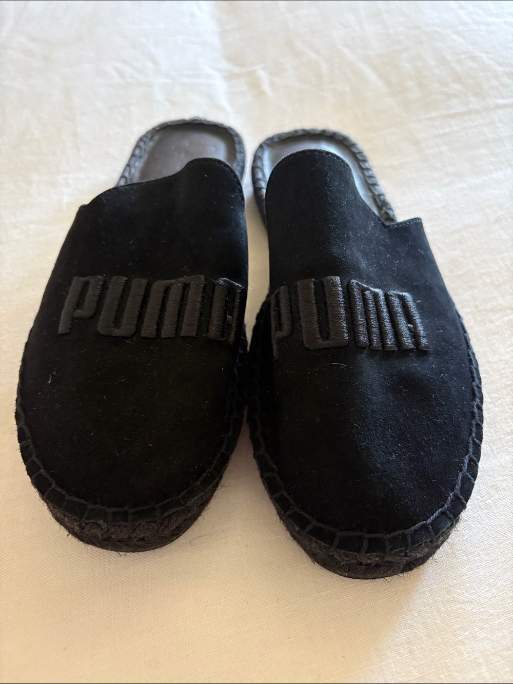 Puma x Fenty Black Suede Espadrille Slip-Ons with Raised Logo